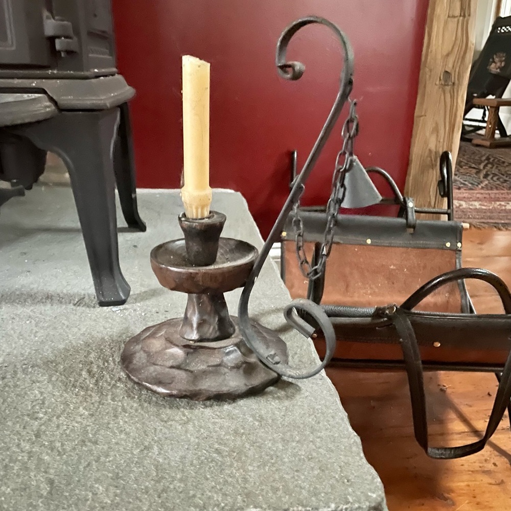 Vintage Wood and Wrought Iron Candle Holders with Snuffers. Gorgeous.